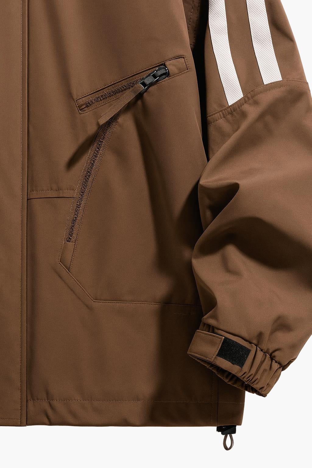 Men’s Heavy-Duty Windproof Hooded Jacket – Brown with White Stripes