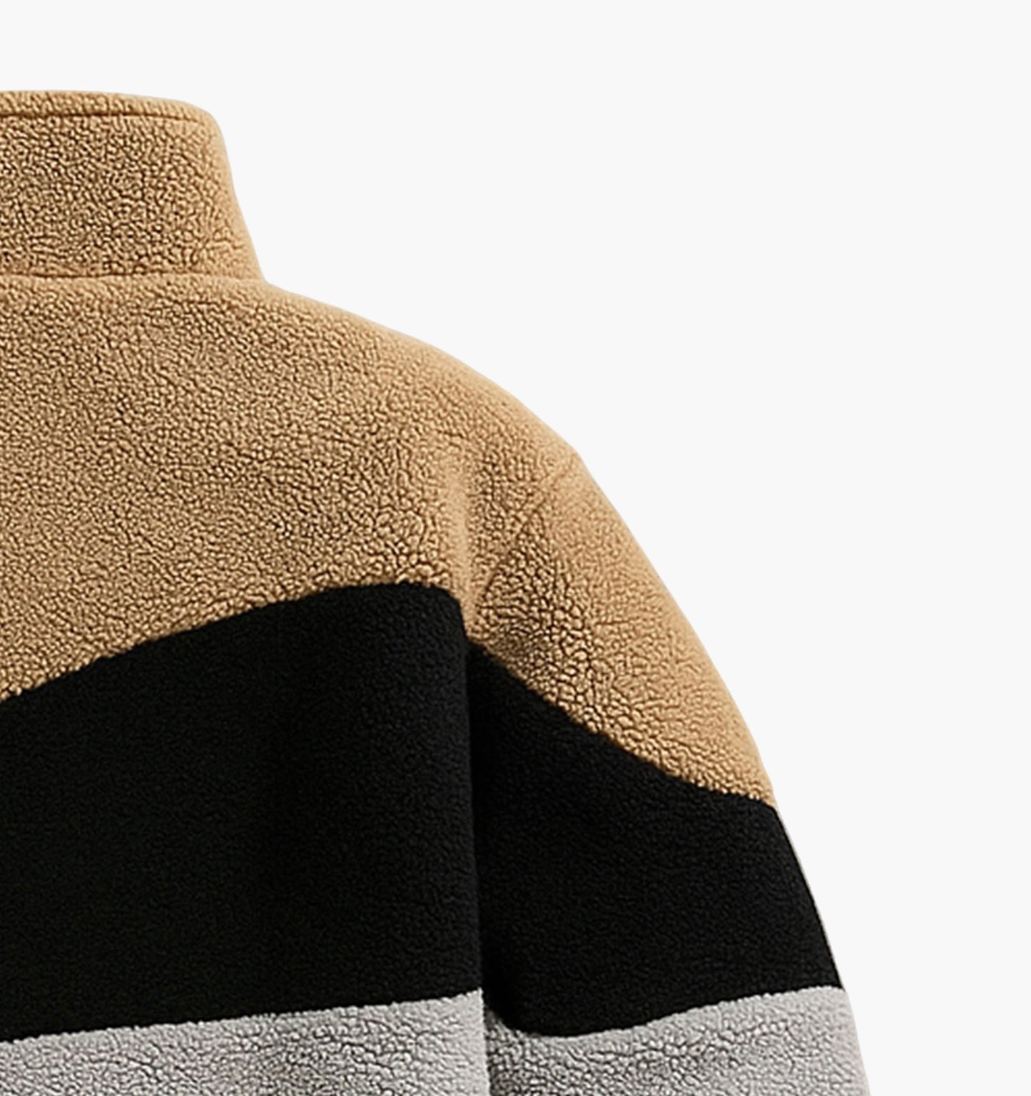 Unisex Color Block Plush Fleece Jacket – Warm Zip-Up Coat with Stand Collar