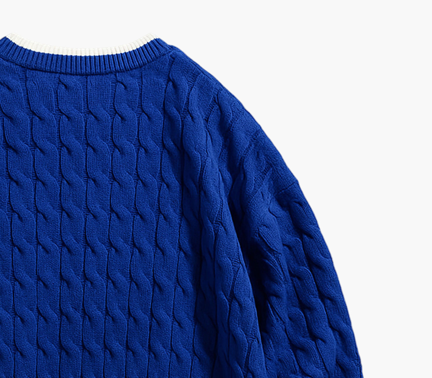 Men’s Navy Blue Crewneck Sweater – Cable-Knit Accent Pullover for All Seasons