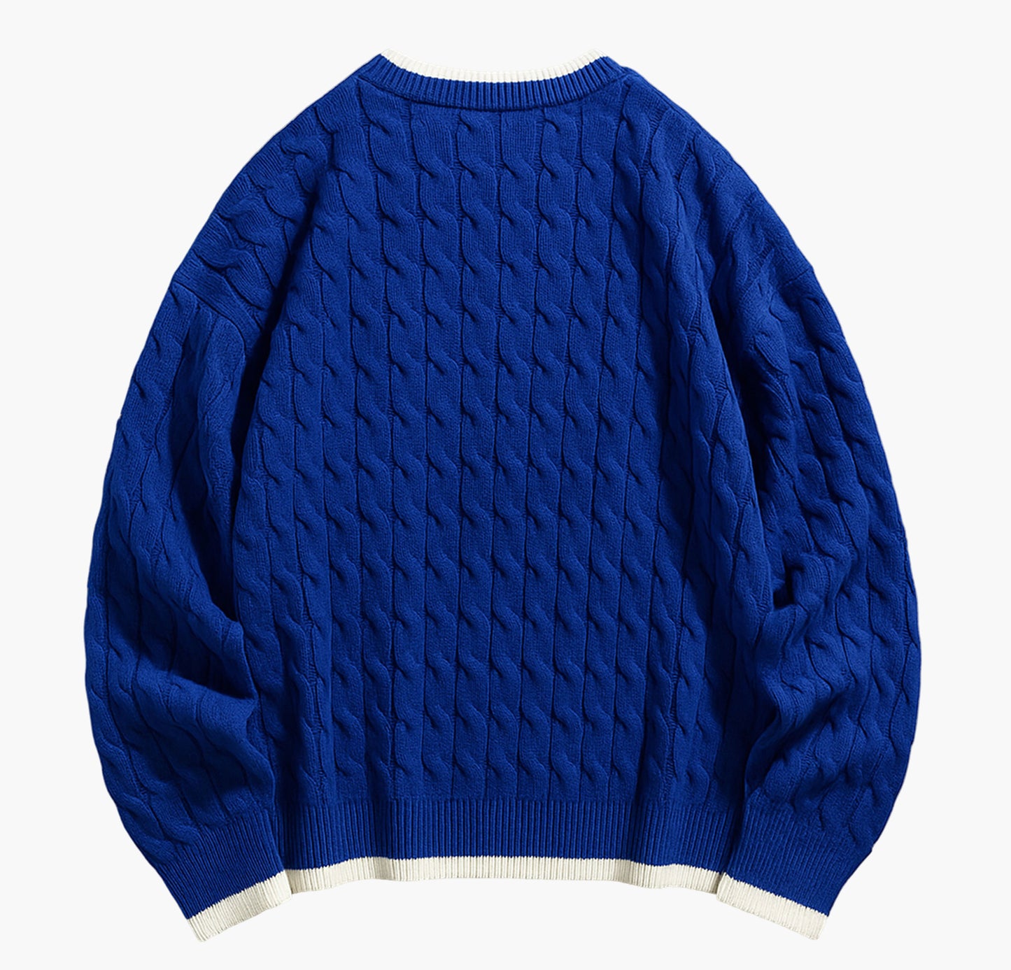 Men’s Navy Blue Crewneck Sweater – Cable-Knit Accent Pullover for All Seasons