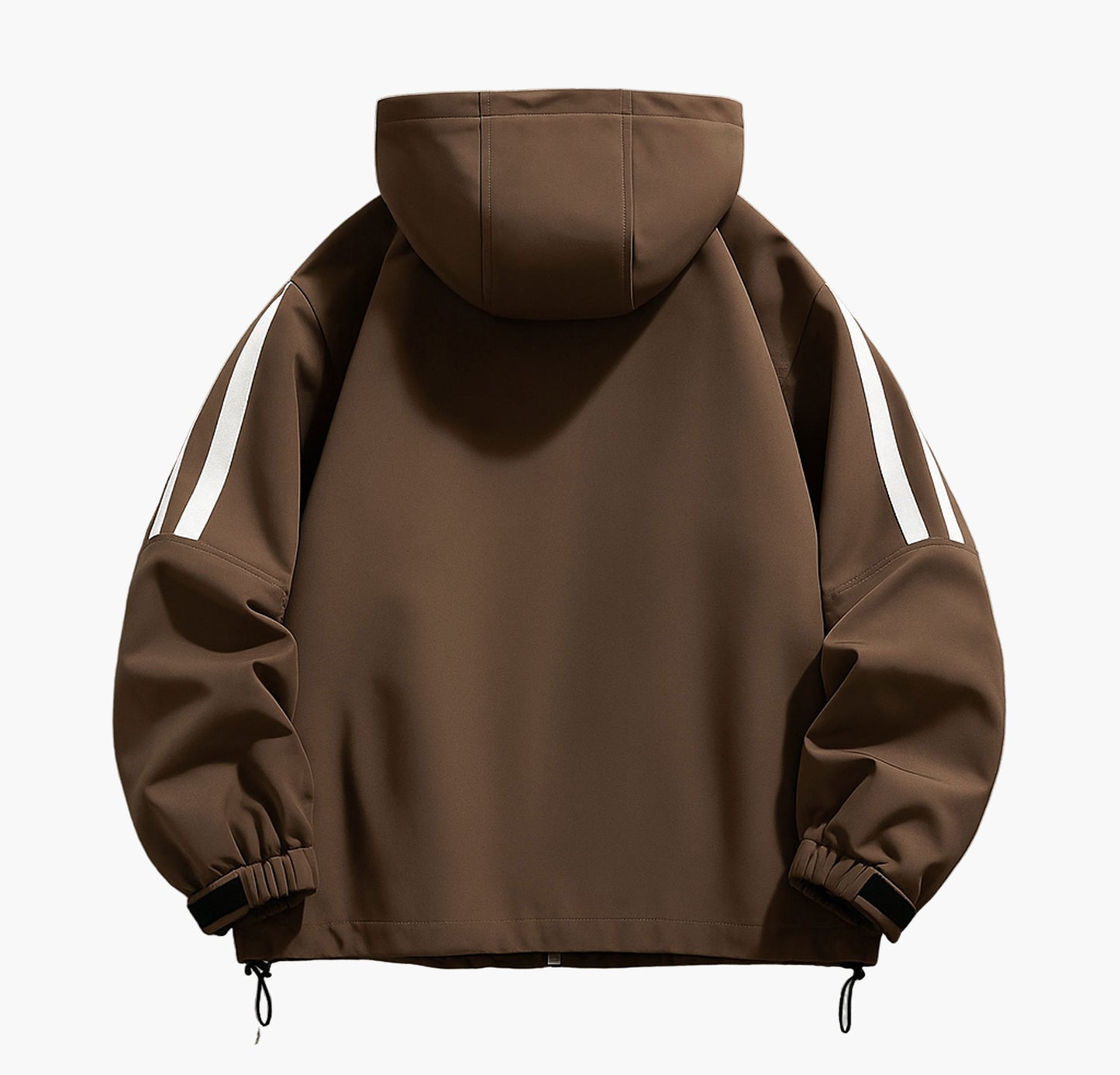 Men’s Heavy-Duty Windproof Hooded Jacket – Brown with White Stripes