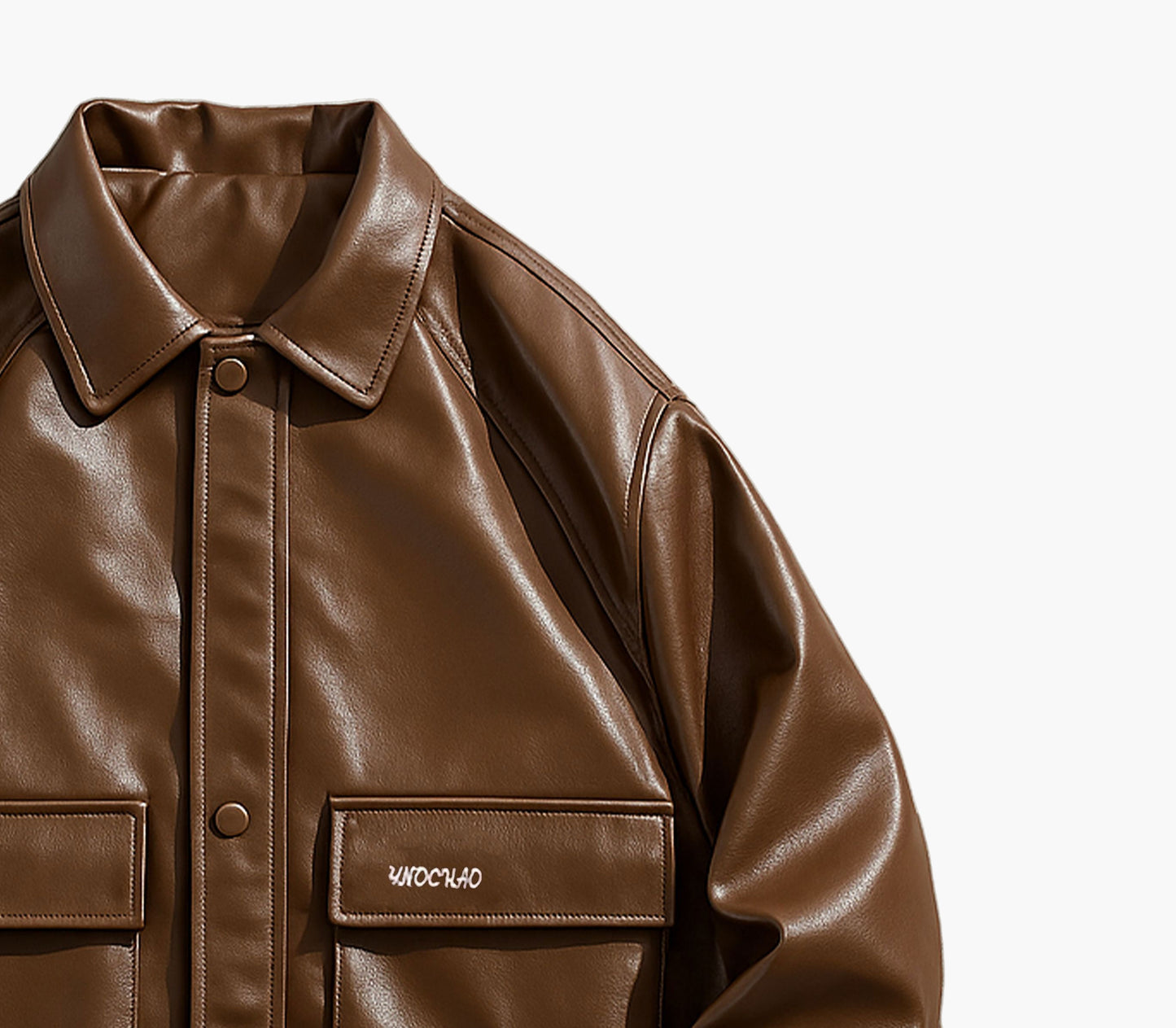 Men’s Glossy PU Jacket – Zip-Up Lapel Collar Outerwear