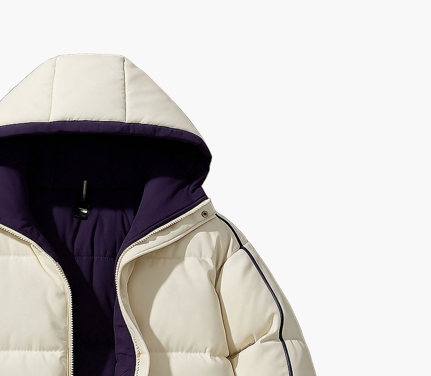 Men’s Hooded Winter Jacket – White & Black Zip-Up Coat with Pockets