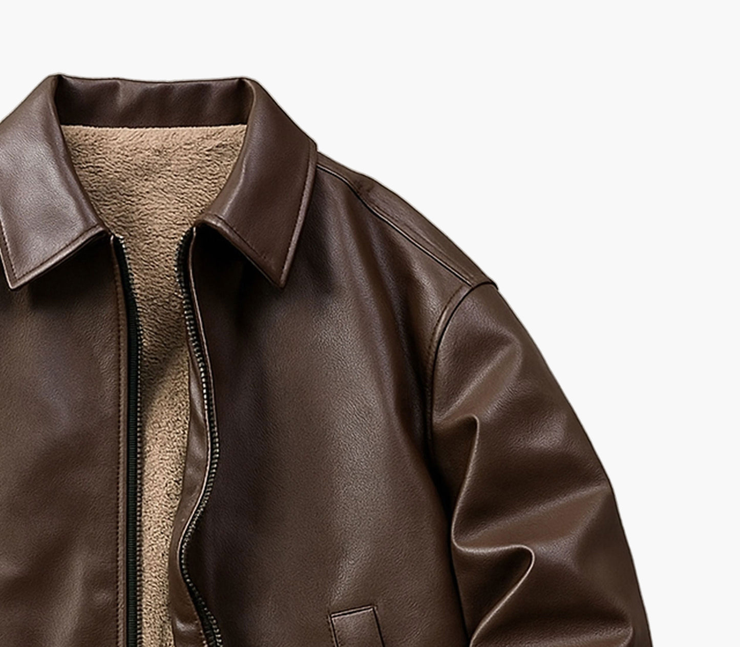 Unisex Faux Leather Bomber Jacket – Casual Loose Fit with Zip-Up Front