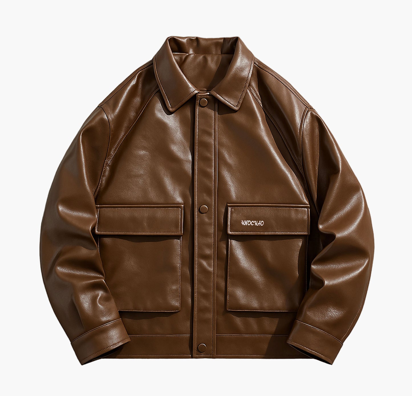 Men’s Glossy PU Jacket – Zip-Up Lapel Collar Outerwear