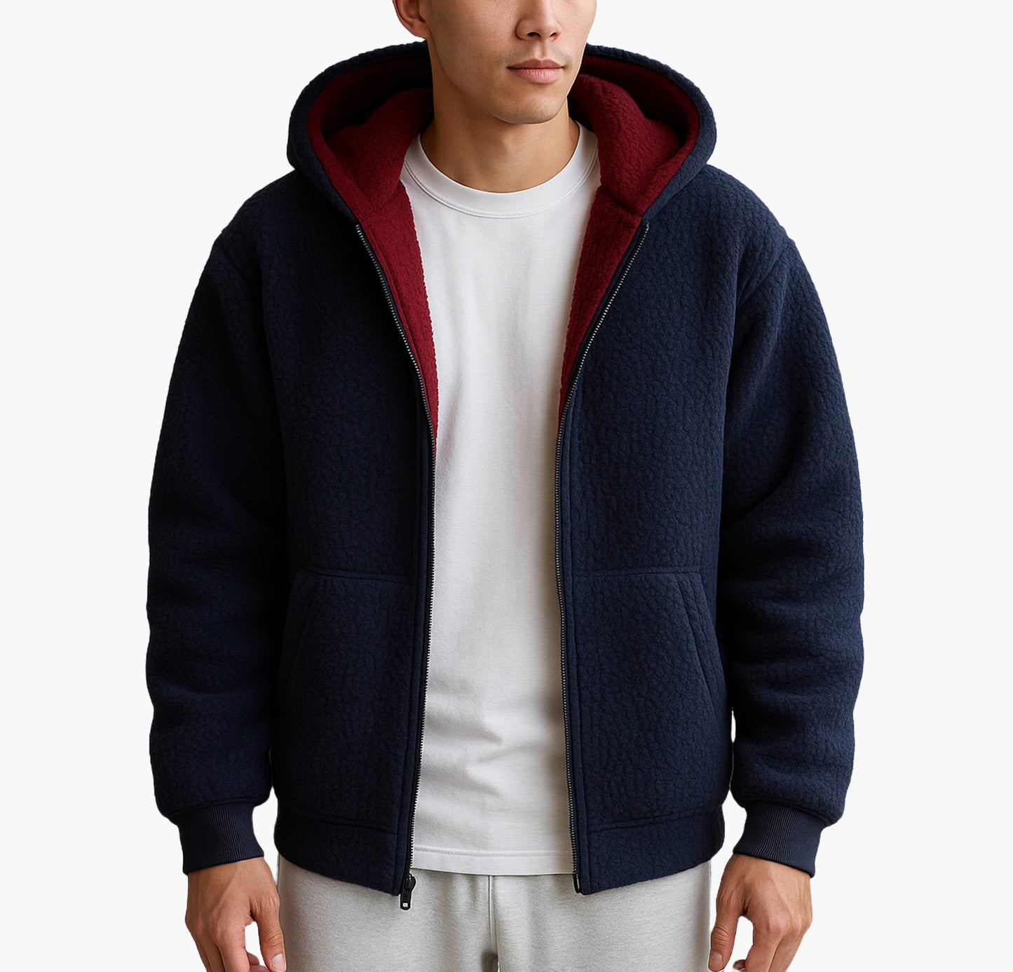 Men’s Fleece-Lined Hooded Jacket – Soft Plush Zip-Up Coat