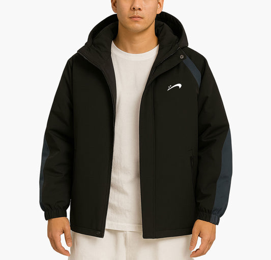 Men’s Hooded Zip-Up Jacket – Casual White with Black Accents