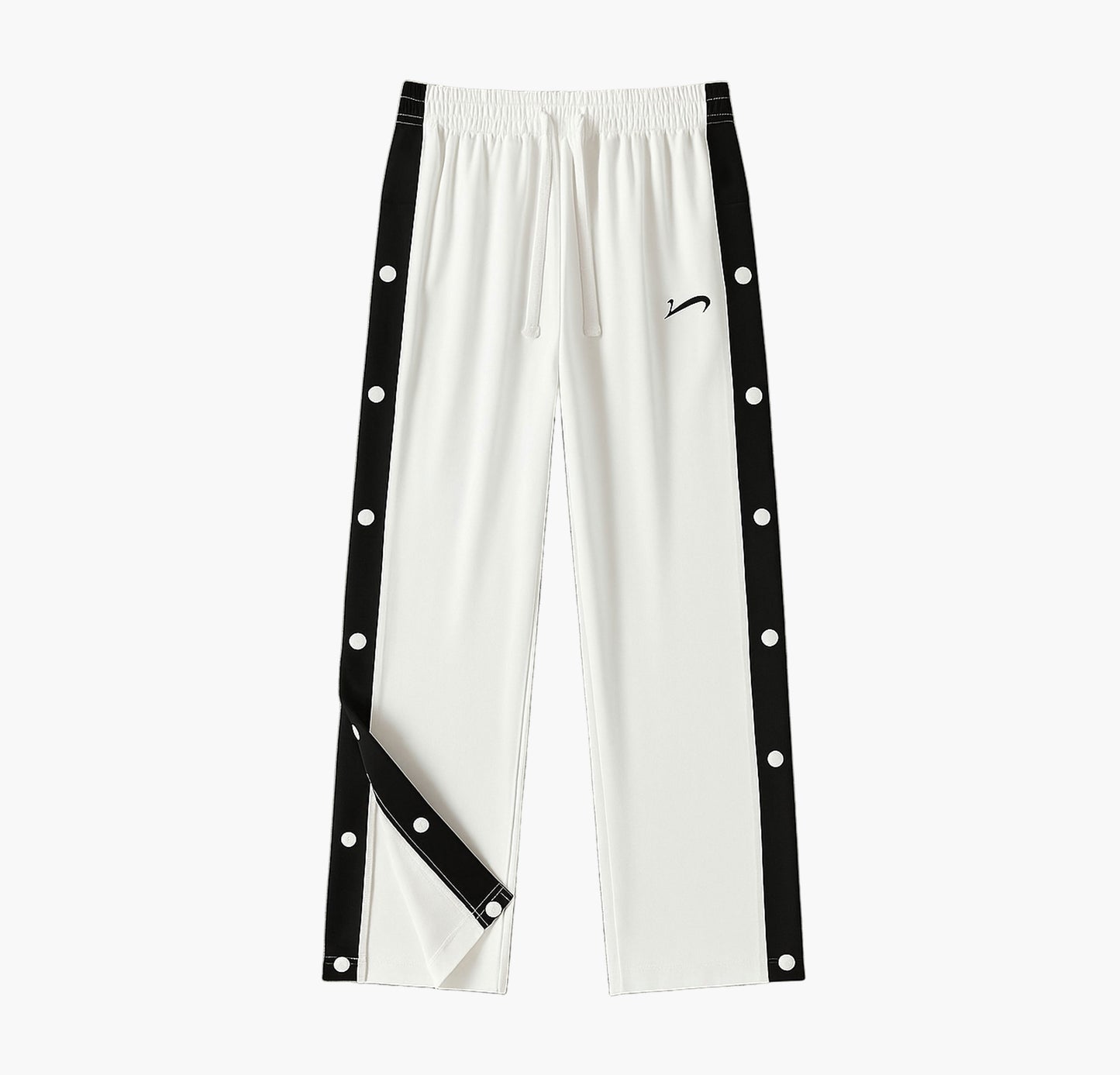 Men’s White Basketball Pants – Wide Leg Joggers with Drawstring & Zipper Pockets