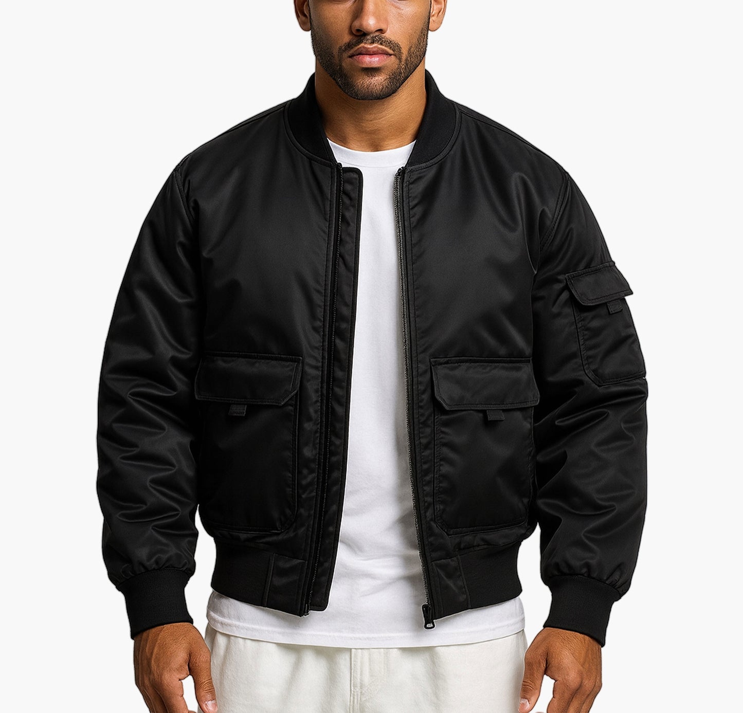 Men’s Heavy-Duty Bomber Jacket – Multi-Pocket Flight Style