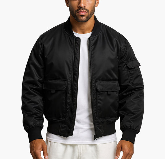 Men’s Heavy-Duty Bomber Jacket – Multi-Pocket Flight Style