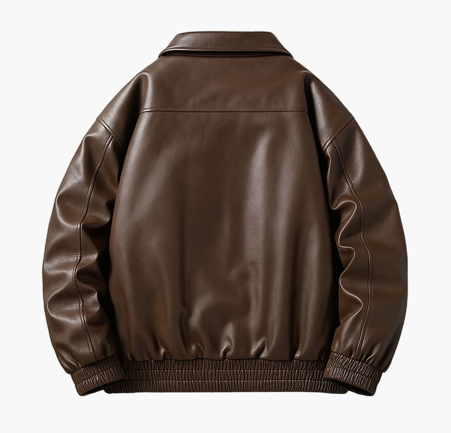 Unisex Faux Leather Bomber Jacket – Casual Loose Fit with Zip-Up Front