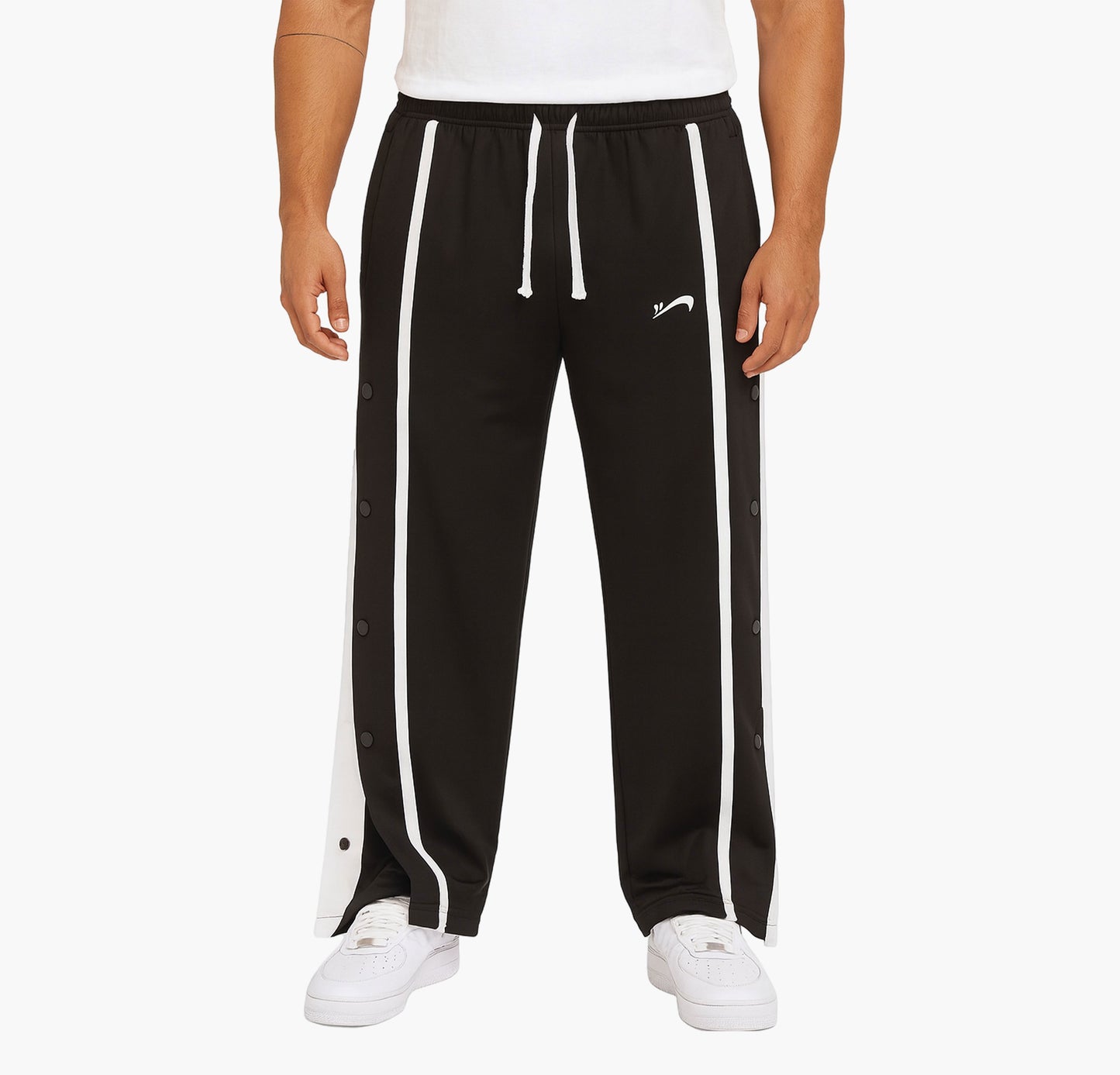 Men’s Black Basketball Pants – Drawstring Joggers with White Accents & Elastic Cuffs