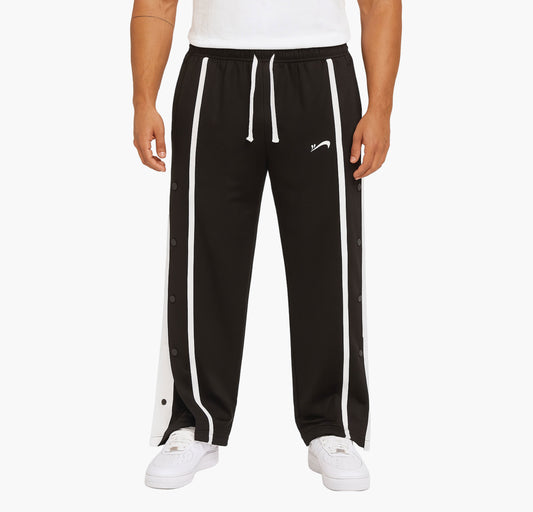 Men’s Black Basketball Pants – Drawstring Joggers with White Accents & Elastic Cuffs