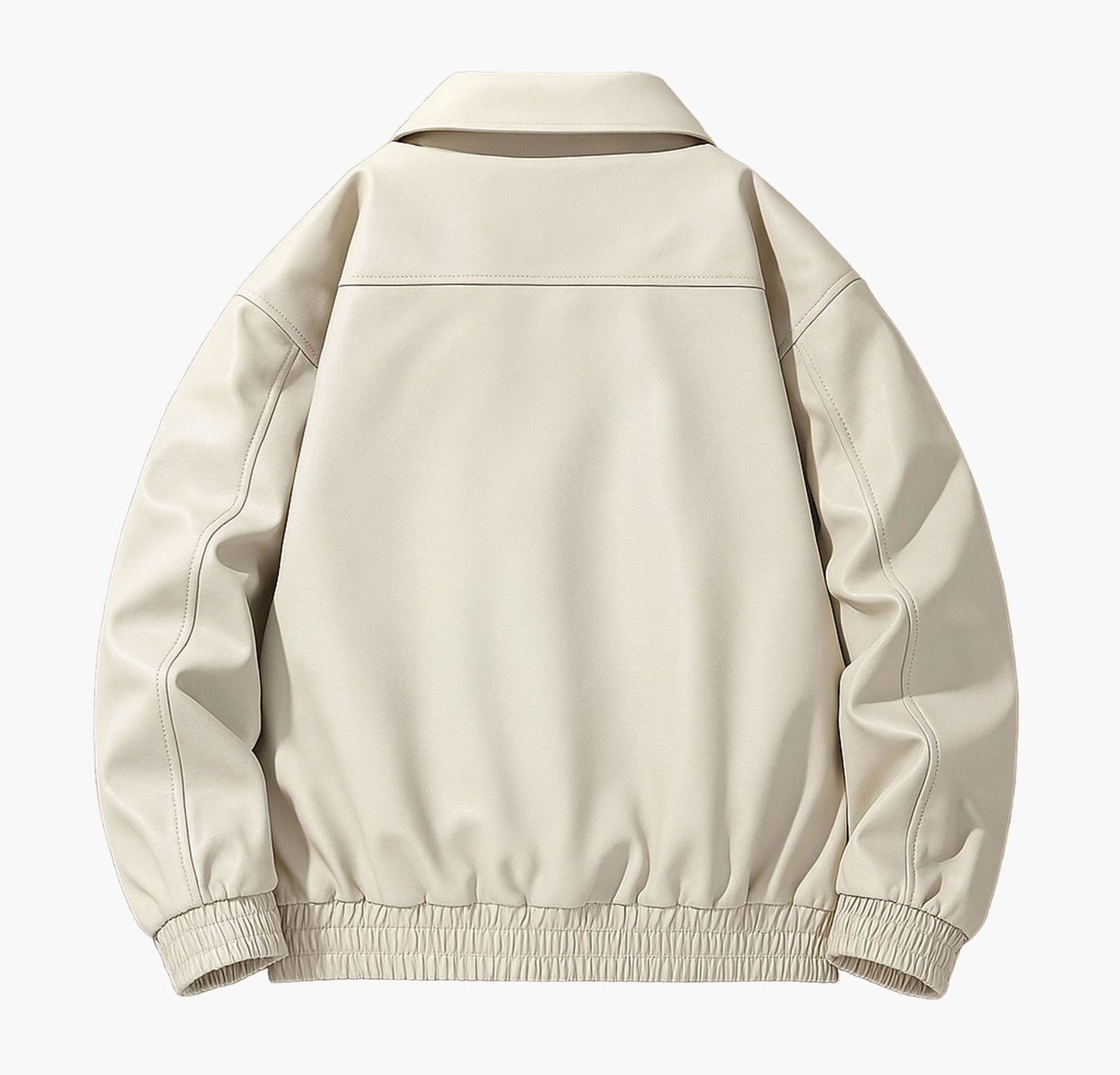 Unisex Faux Leather Bomber Jacket – Loose Fit Zip-Up with Polyester Lining