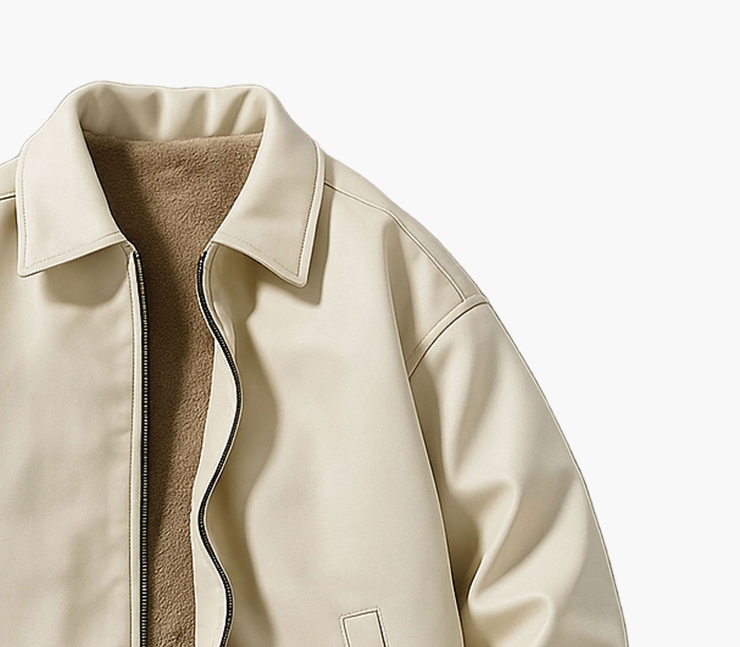 Unisex Faux Leather Bomber Jacket – Loose Fit Zip-Up with Polyester Lining