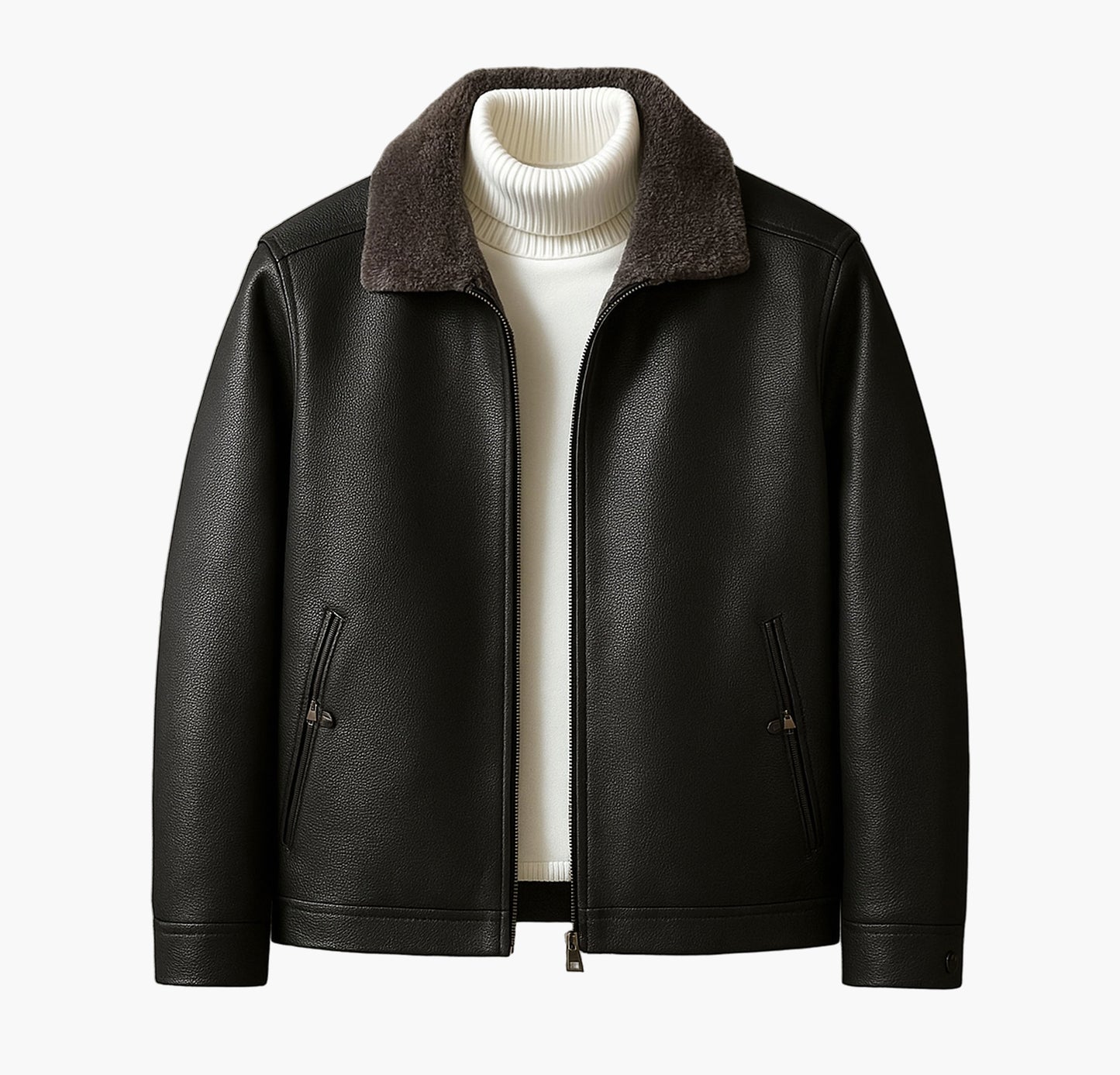 Men’s Fleece-Lined Casual Jacket – Zip-Up Regular Fit Coat