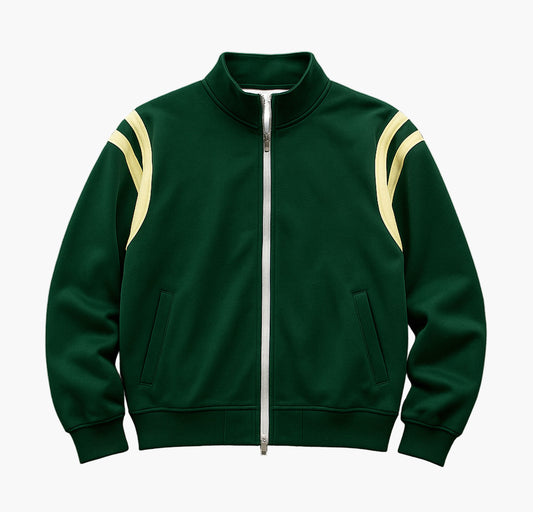 Men’s Geometric Print Hooded Jacket – Zip-Up Casual Outerwear with Contrast Sleeves