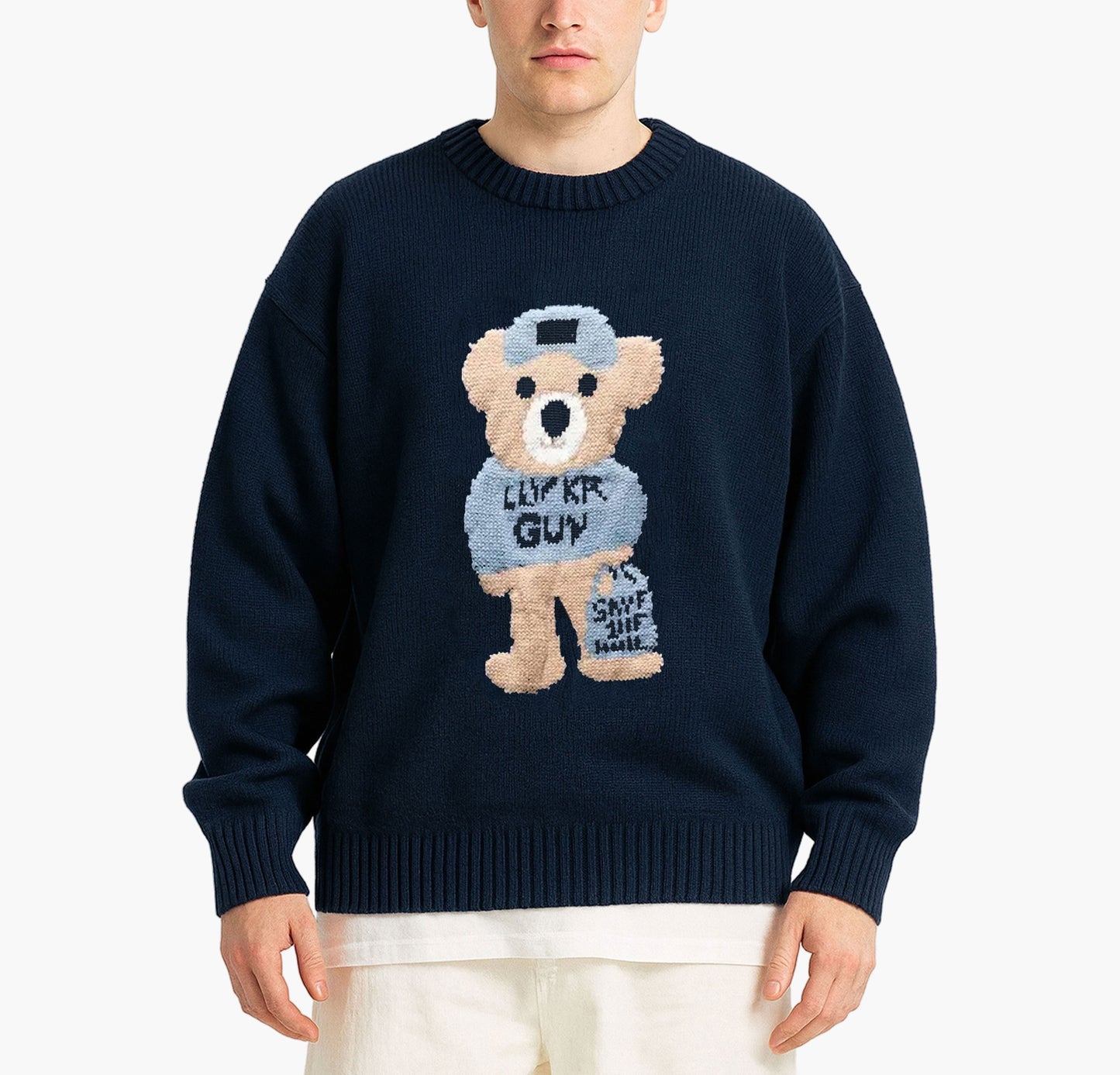 Unisex Teddy Bear Sweater – Beige Knit Pullover for Couples & Casual Wear