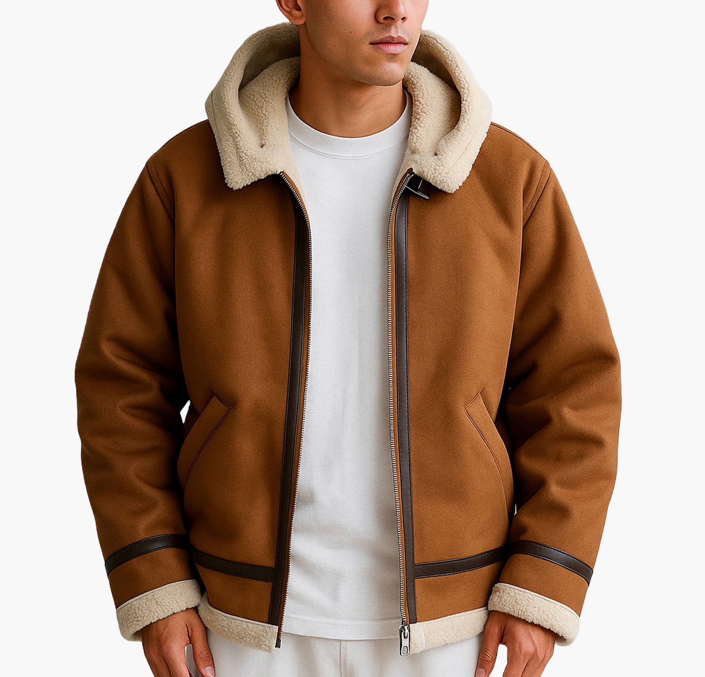 Men’s Winter Jacket – Lamb Fleece Collar Varsity Style Coat