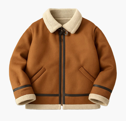 Men’s Winter Jacket – Lamb Fleece Collar Varsity Style Coat