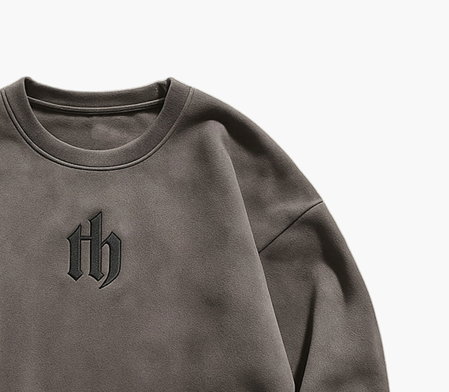 Men’s Fleece Sweatshirt – Brown Crew Neck Pullover with “TH” Letter Design