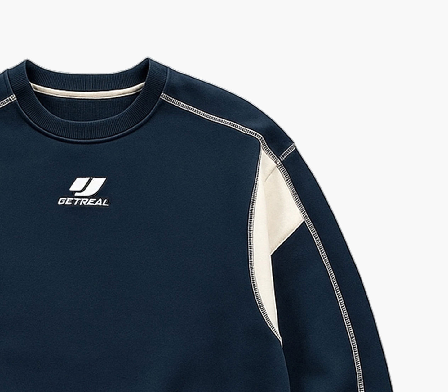 Men’s Oversized Color Block Sweatshirt – Japanese Lettering Beige & Navy Pullover