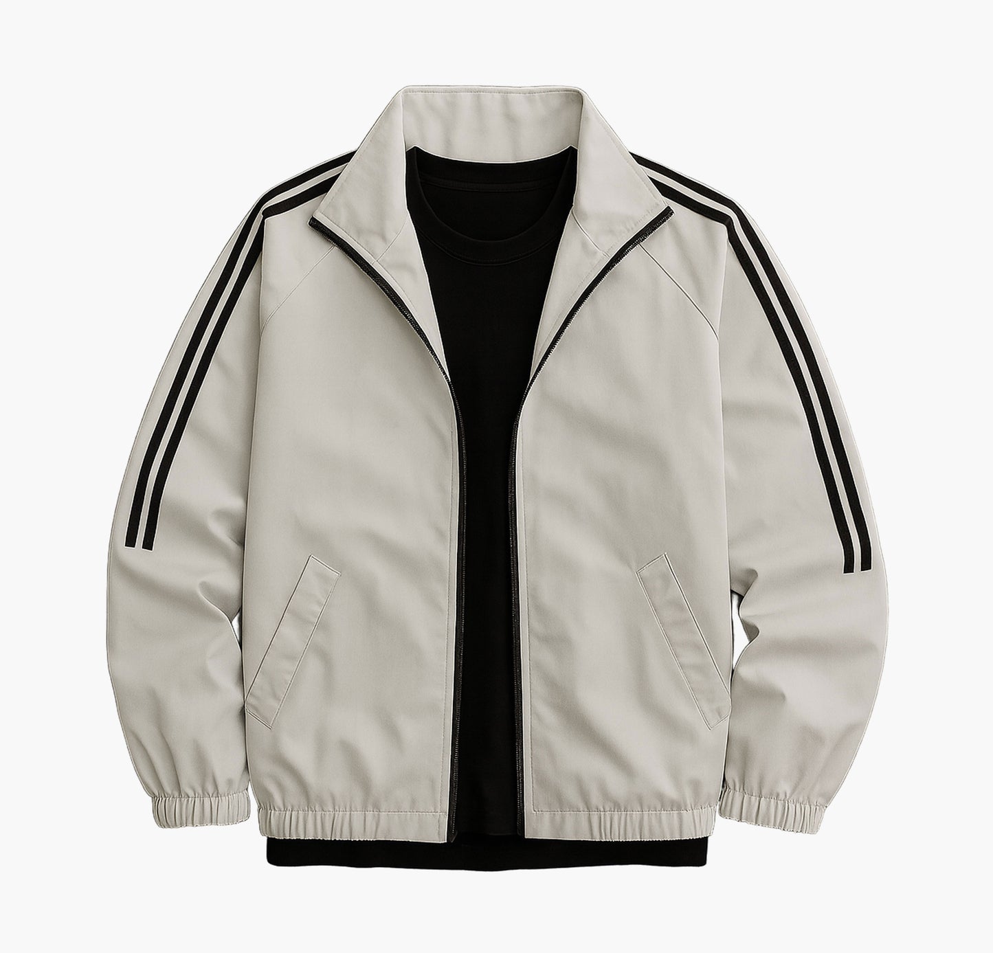 Men’s Oversized Lightweight Jacket – Pastel Pink & Black Zip-Up with Striped Design