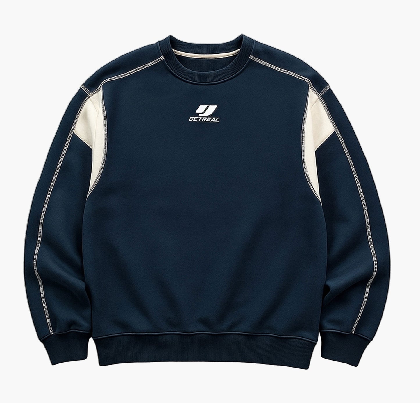 Men’s Oversized Color Block Sweatshirt – Japanese Lettering Beige & Navy Pullover