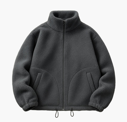 Reversible Sheepskin-Like Winter Jacket – Full-Zip Stand Collar Coat