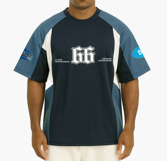 Men’s Heavyweight T-Shirt – Bold 3D “66” Print Crewneck Tee