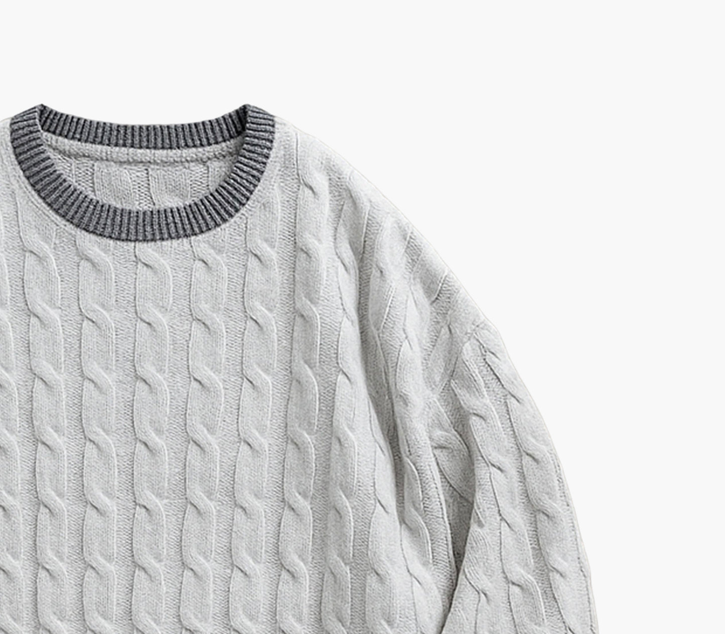 Men’s Navy Crewneck Sweater – Cable-Knit Long Sleeve Pullover for All Seasons