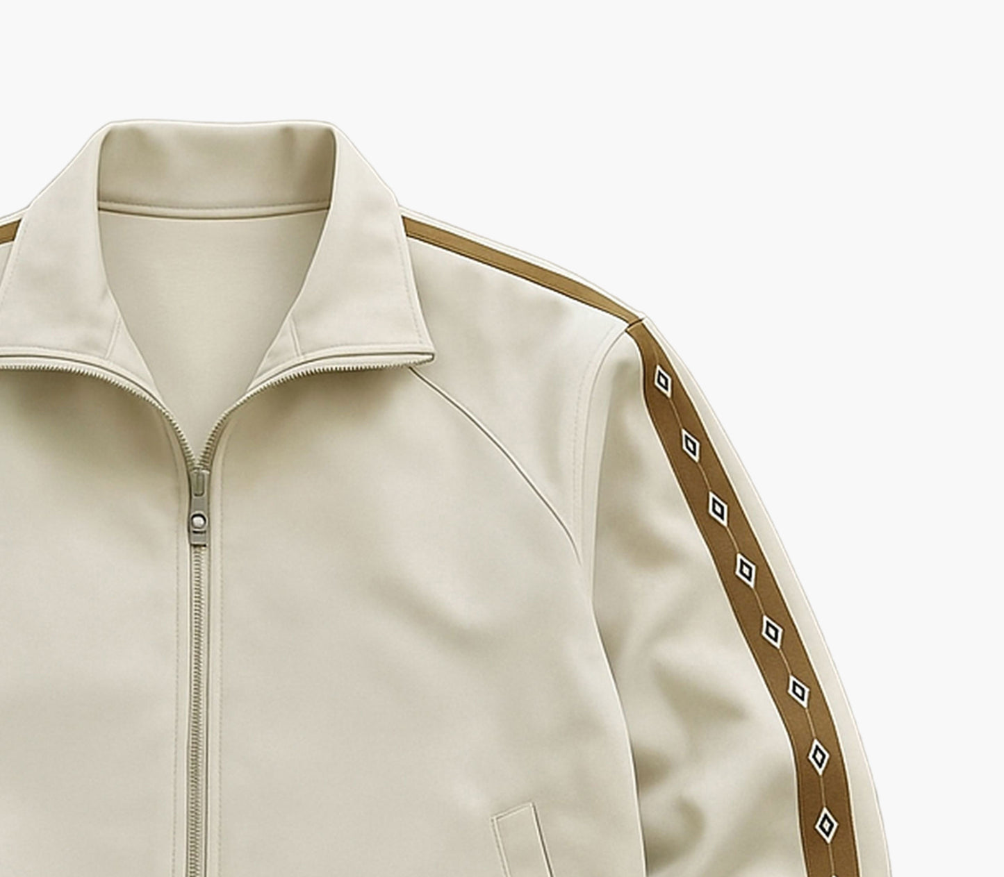 Men’s Lightweight Bomber Jacket – Beige Zip-Up Coat with Golden Accents