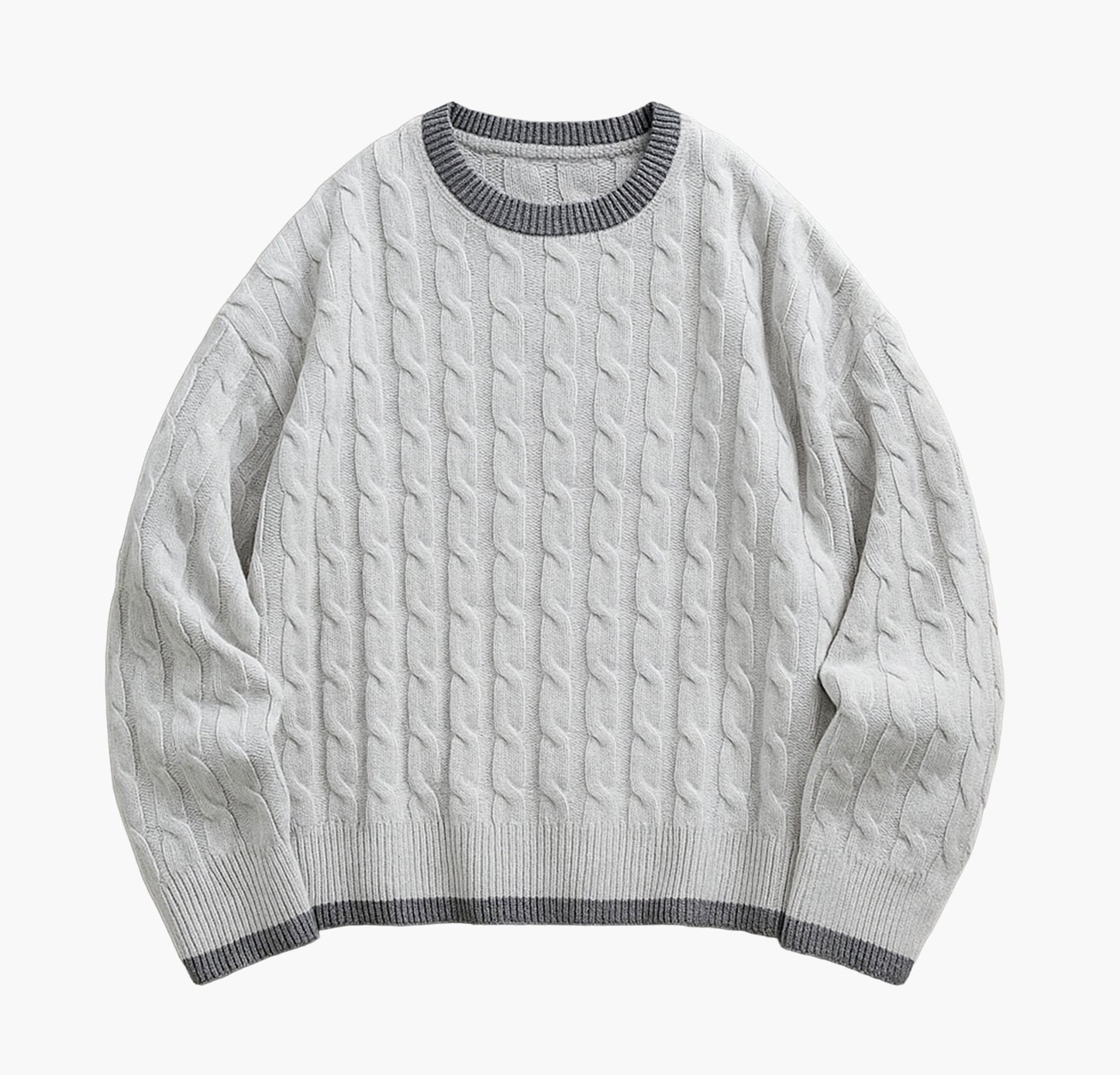 Men’s Navy Crewneck Sweater – Cable-Knit Long Sleeve Pullover for All Seasons