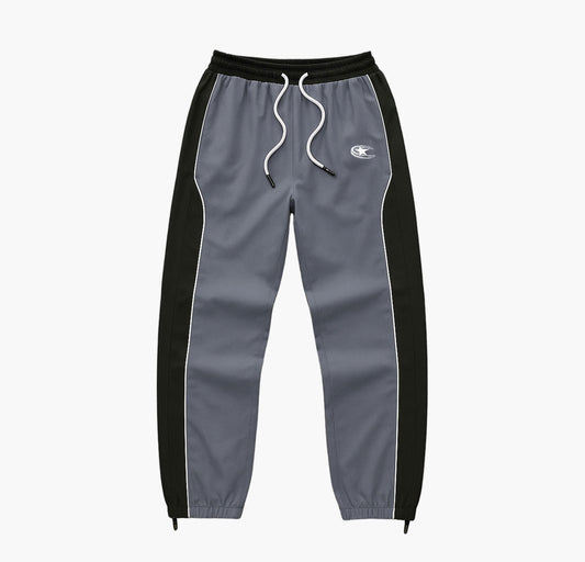 Men’s Geometric Color Block Joggers – Gray & Black Straight-Leg Casual Pants