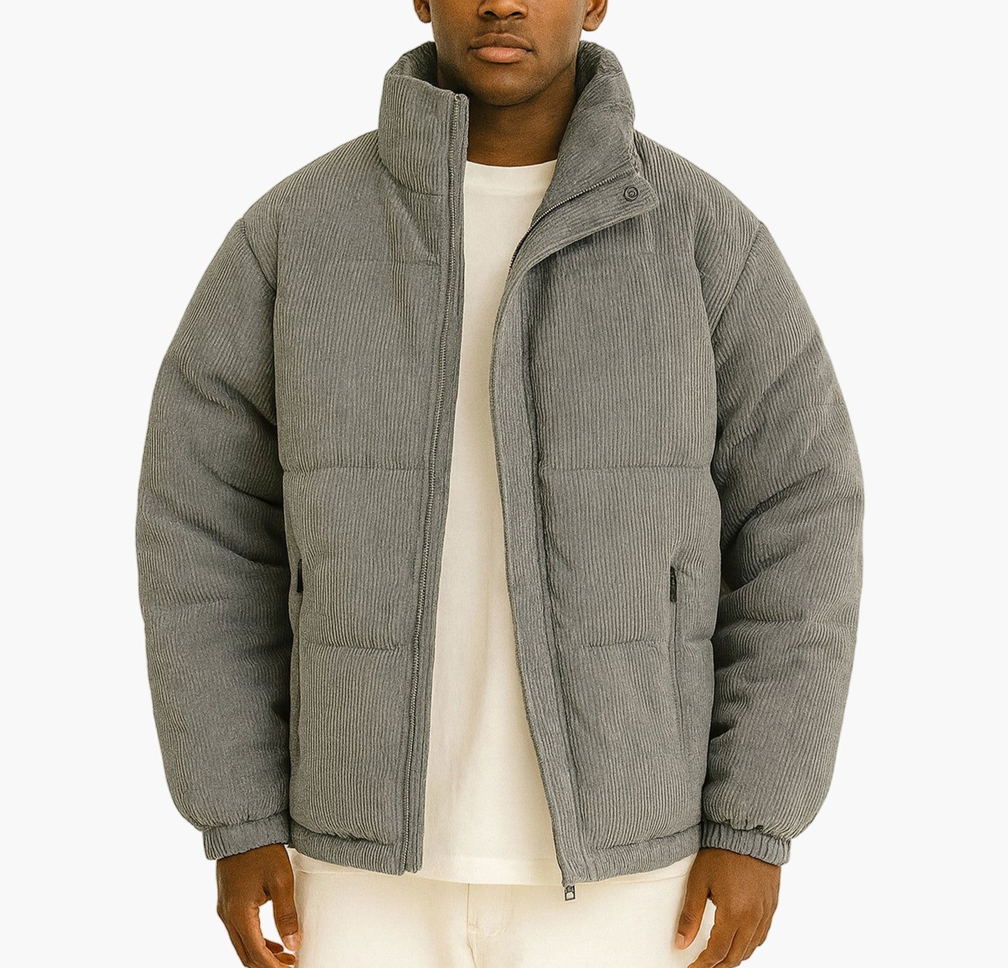 Men’s Heavy-Duty Winter Jacket – Full-Zip Stand Collar Coat