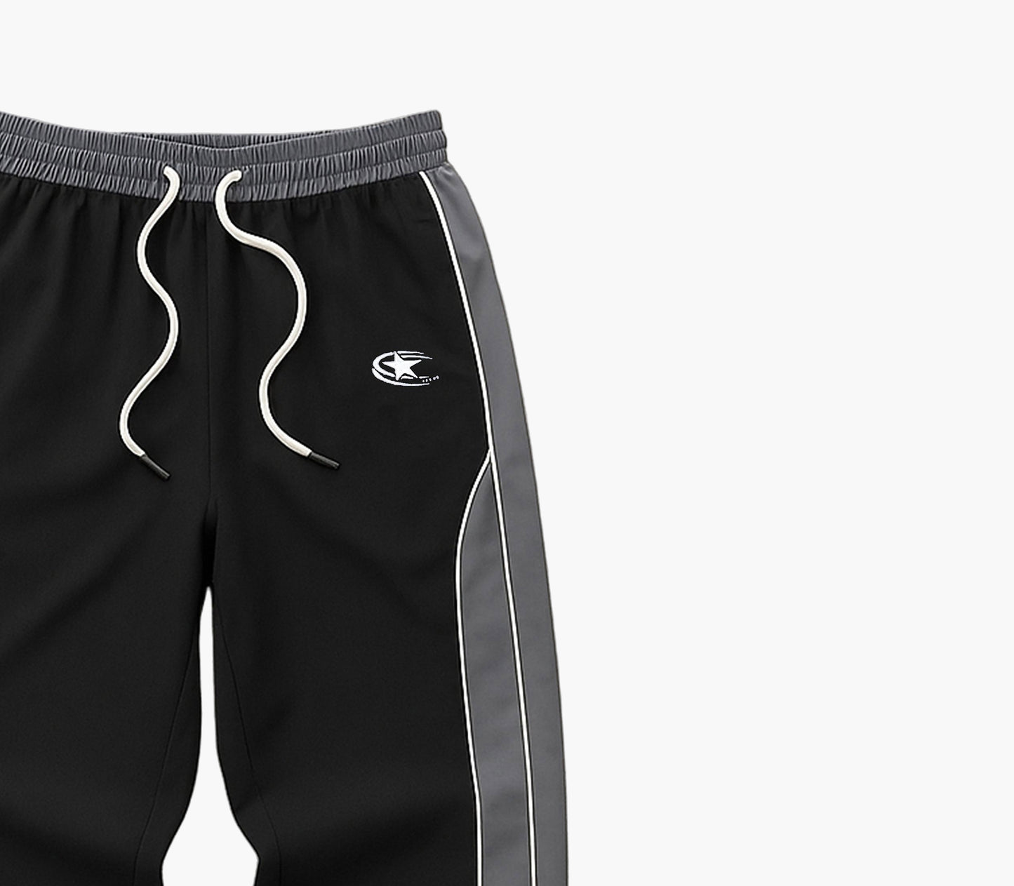 Men’s Color Block Joggers – Gray & Black Straight-Leg Pants with Geometric Print