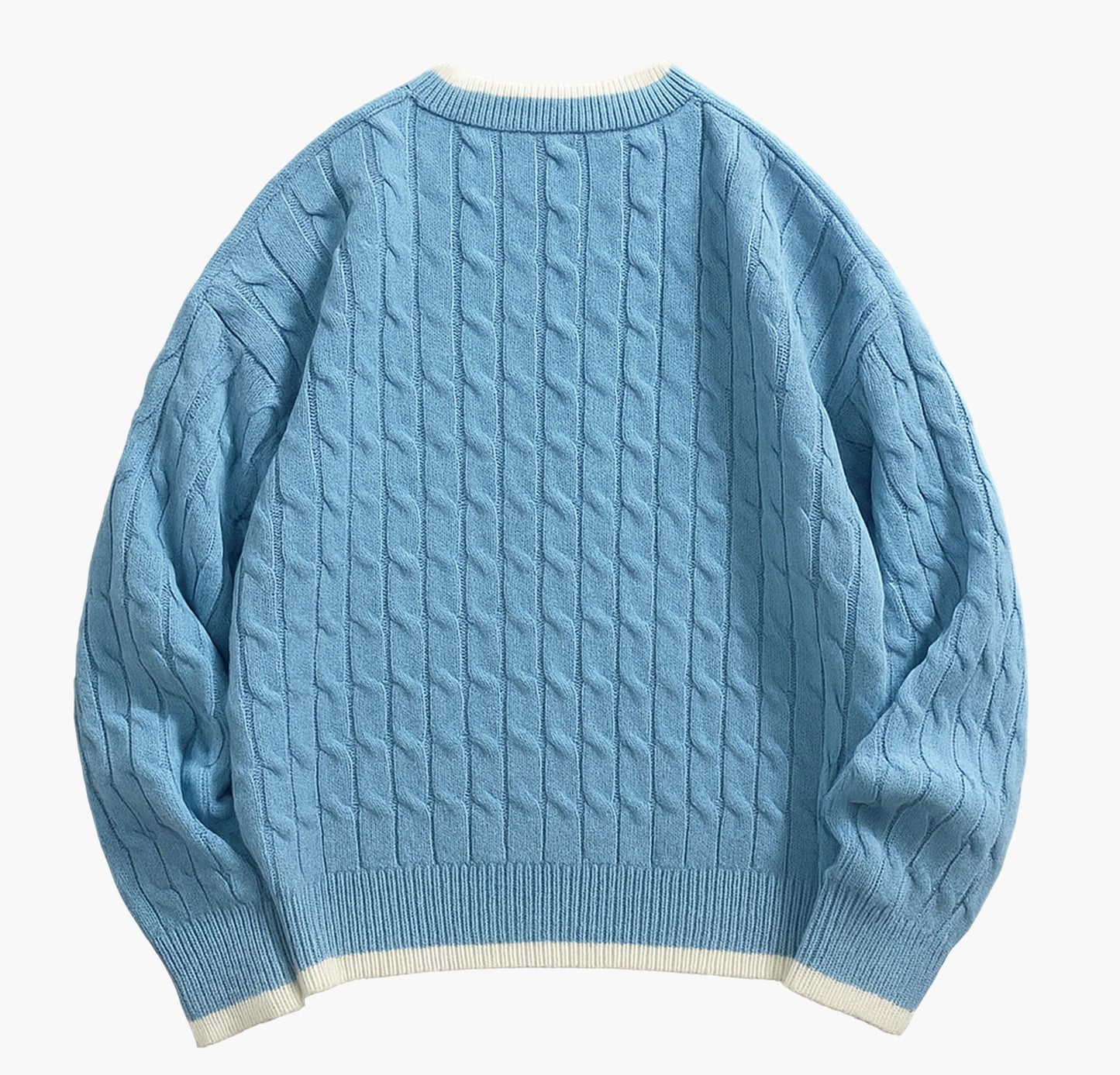 Men’s Navy Blue Cable-Knit Sweater – Classic Crewneck Pullover for All Seasons