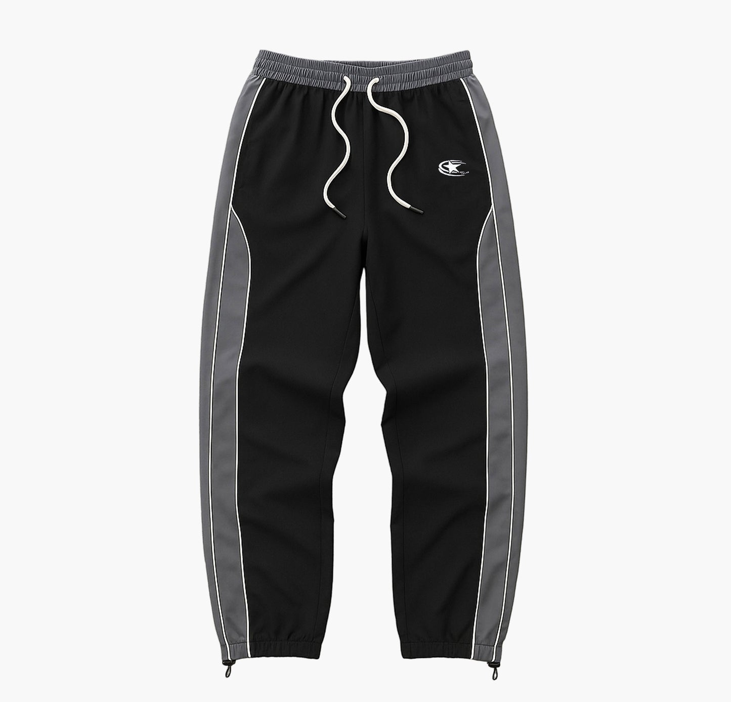 Men’s Color Block Joggers – Gray & Black Straight-Leg Pants with Geometric Print