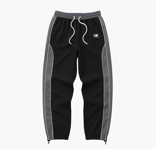 Men’s Color Block Joggers – Gray & Black Straight-Leg Pants with Geometric Print