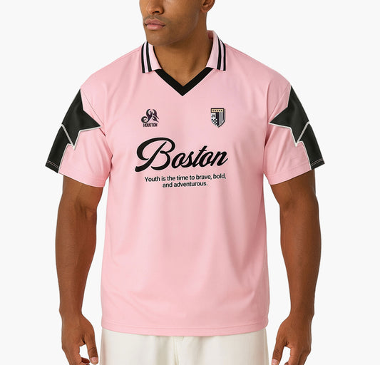 Men’s Pink Streetwear Shirt – Relaxed Fit with Black & White Contrast Trim