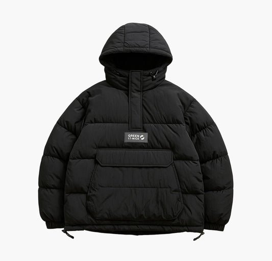 Men’s Winter Hooded Jacket – Warm Half-Zip Coat with Large Pockets