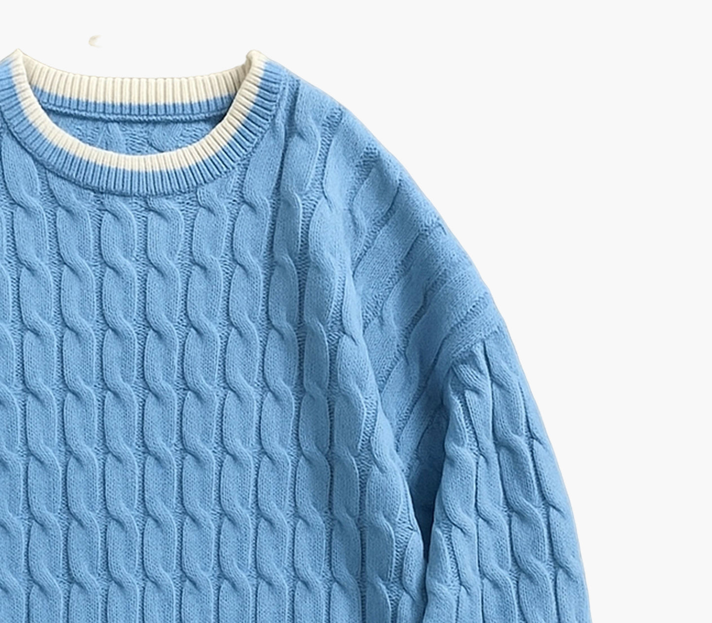 Men’s Navy Blue Cable-Knit Sweater – Classic Crewneck Pullover for All Seasons