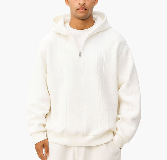 Men’s 3D Diamond Pattern Hoodie – Full-Zip Casual Sweatshirt