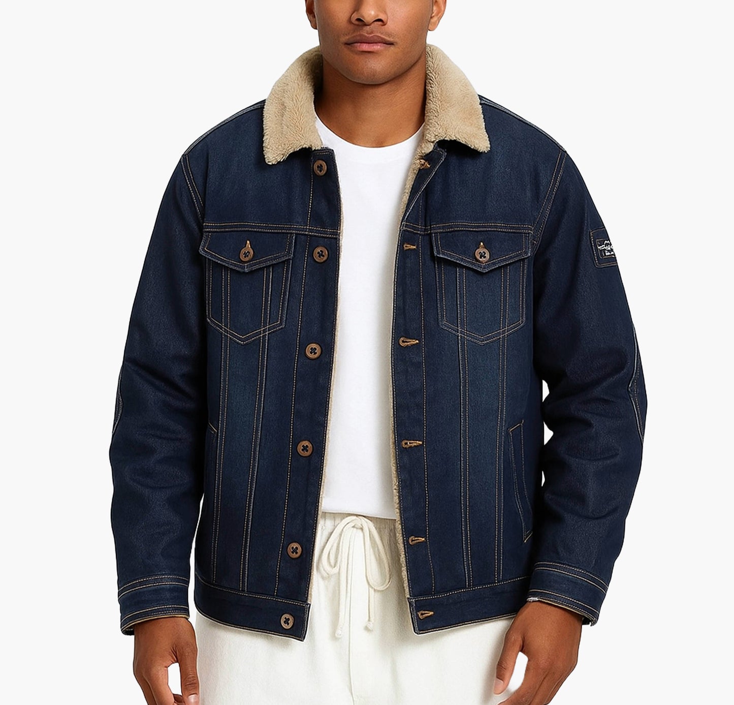 Winter Warm Collar Jacket – Heavy-Duty Outdoor Coat with Button Closure