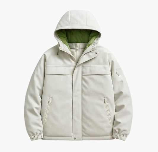 Men’s Heavy-Duty Hooded Winter Jacket – Insulated Full-Zip Color-Block Coat