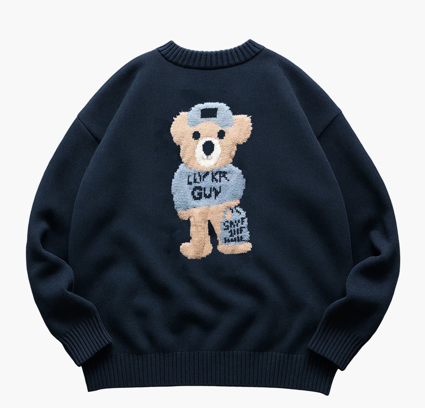 Unisex Teddy Bear Sweater – Beige Knit Pullover for Couples & Casual Wear