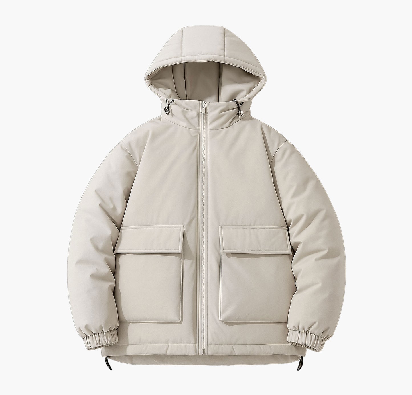 Men’s Olive Green Hooded Winter Jacket – Fleece-Lined Zip-Up with Pockets