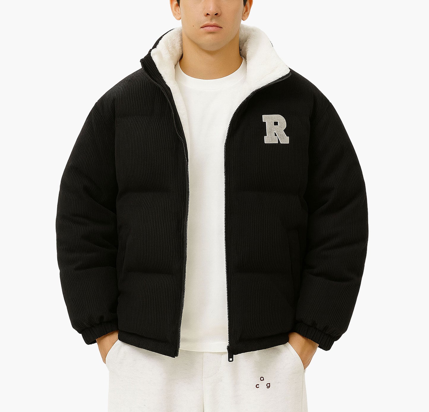 Men’s Reversible Winter Jacket – Heavy-Duty Navy & White Colorblock Coat