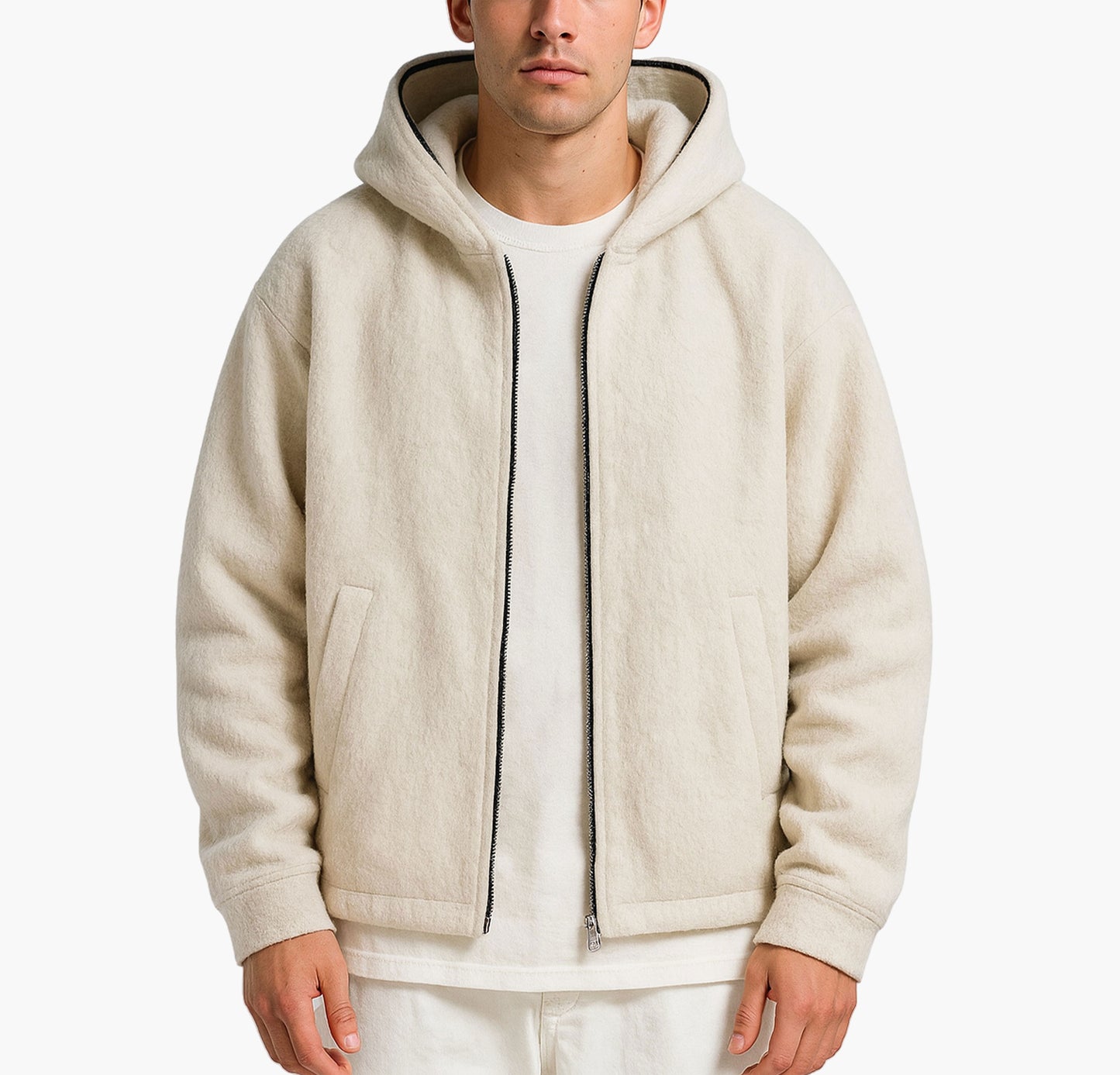 Men’s Plush Hooded Jacket – Full-Zip Thermal Winter Coat