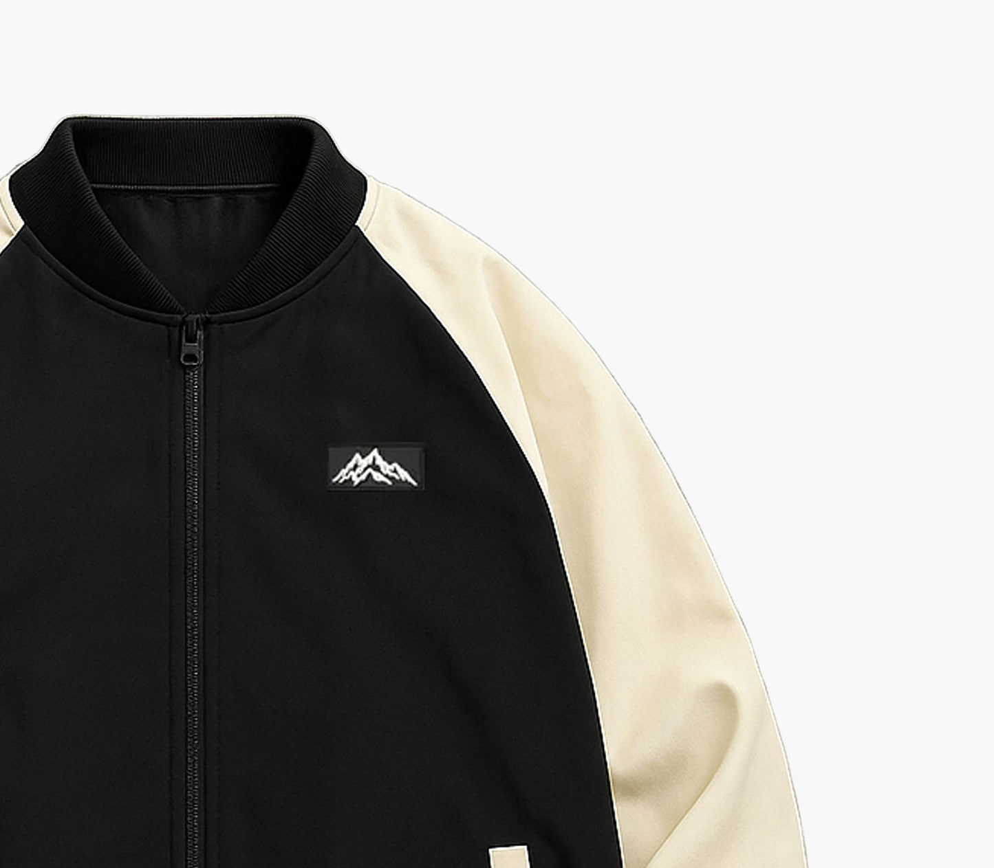 Men’s Casual Color Block Jacket – Navy & White Zip-Up with Pockets